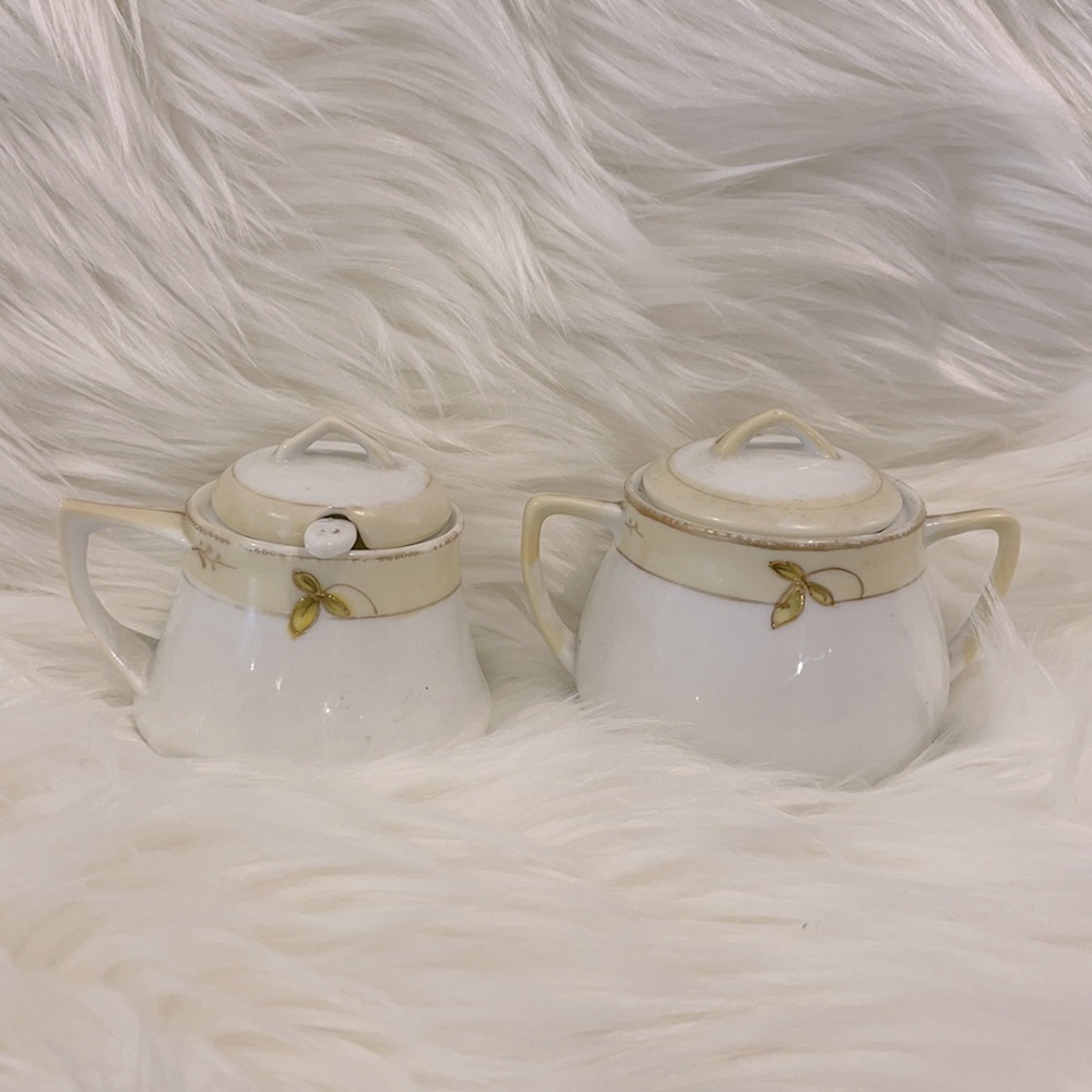 Nippon cream and sugar bowl with spoon.